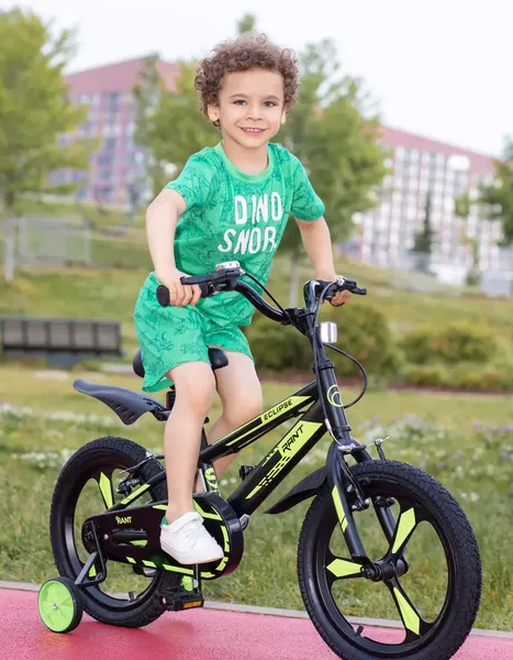 Изображение товара Детский велосипед Rant Eclipse 16 (черный/зеленый, разобранный, в коробке)