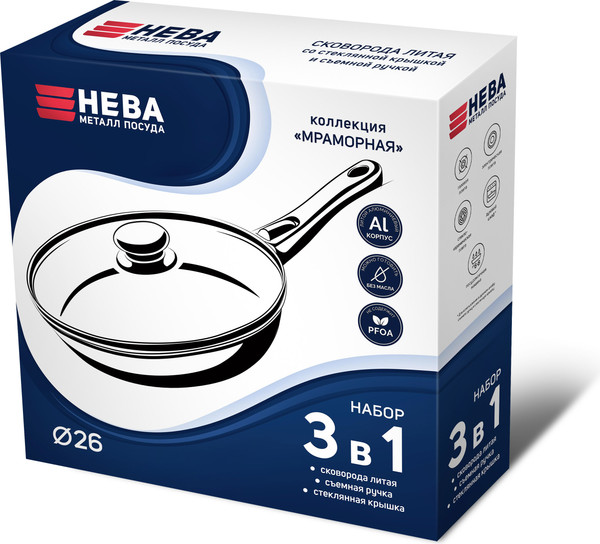 Изображение товара Сковорода Нева Металл Посуда Мраморная MR77026 (с крышкой)