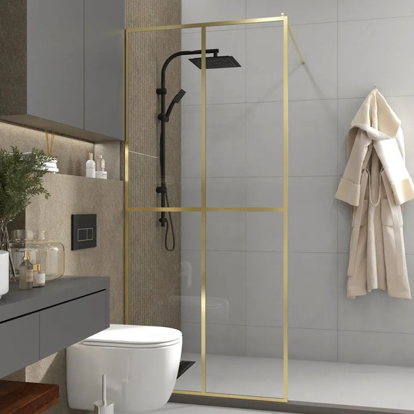 Изображение товара Душевая стенка Teymi Helmi 90x200 / T00304 (прозрачное стекло/золото глянцевый)