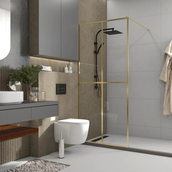 Изображение товара Душевая стенка Teymi Helmi 90x200 / T00304 (прозрачное стекло/золото глянцевый)