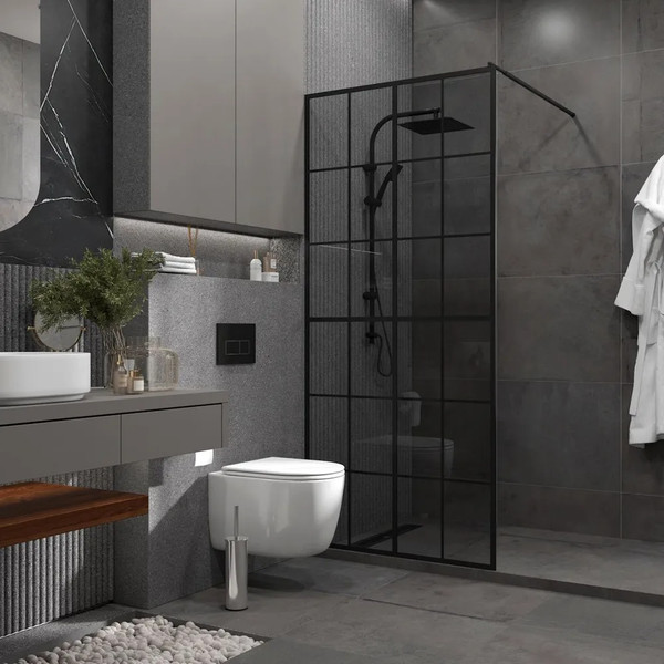 Изображение товара Душевая стенка Teymi Helmi 90x200 / T00311 (тонированное стекло/черный матовый)