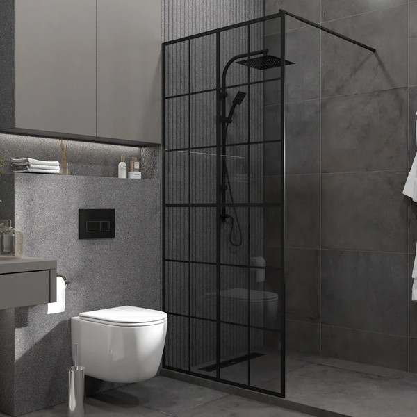 Изображение товара Душевая стенка Teymi Helmi 90x200 / T00311 (тонированное стекло/черный матовый)