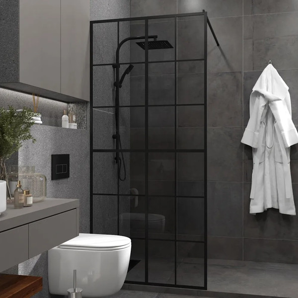 Изображение товара Душевая стенка Teymi Helmi 90x200 / T00311 (тонированное стекло/черный матовый)