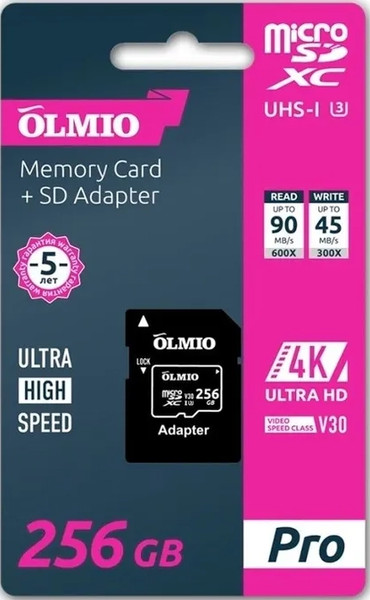 Изображение товара Карта памяти Olmio microSDHC 256GB Class 10 UHS-I 3 V30