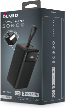 Изображение товара Портативное зарядное устройство Olmio M-50 50000mAh (черный)