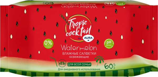 Изображение товара Влажные салфетки Aura Tropical Cocktail Освежающие (60шт)