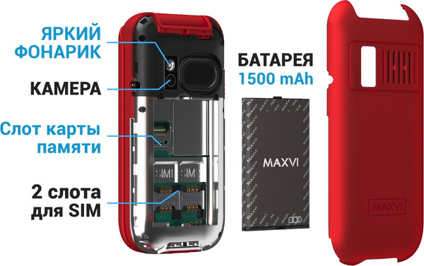 Изображение товара Мобильный телефон Maxvi E 5 up (красный)