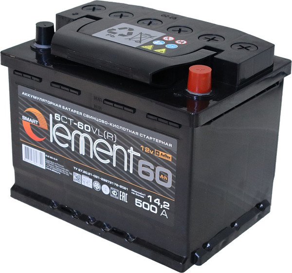 Изображение товара Автомобильный аккумулятор Smart Element 6СТ-60 Евро 500А / ELE 60-З-R (60 А/ч)