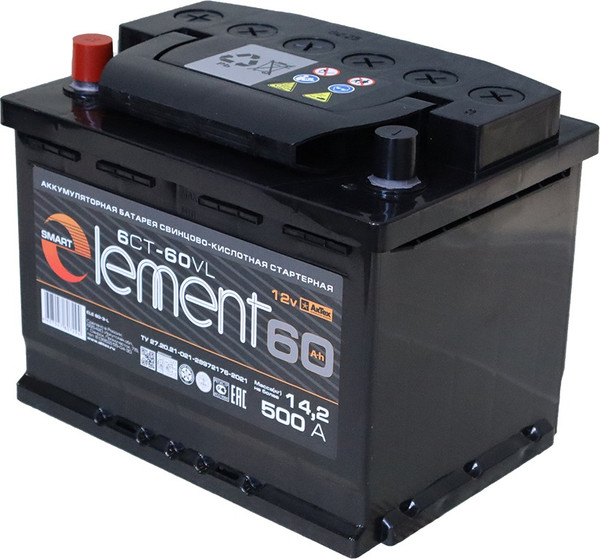 Изображение товара Автомобильный аккумулятор Smart Element 6СТ-60 Рус 500А / ELE 60-З-L (60 А/ч)