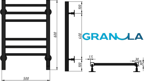 Изображение товара Полотенцесушитель электрический GRANULA Квадро Сплит 50х60 (терморегулятор с таймером белый)