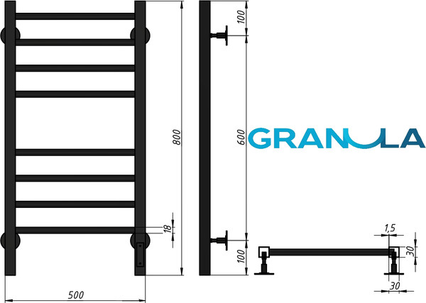 Изображение товара Полотенцесушитель электрический GRANULA Квадро Сплит 50х80 (терморегулятор с таймером графит)