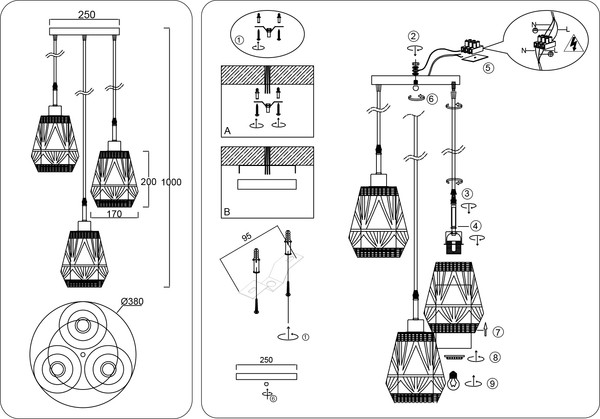 Изображение товара Люстра Ambrella TR8522/3 BK/SB (черный/бронзовый)