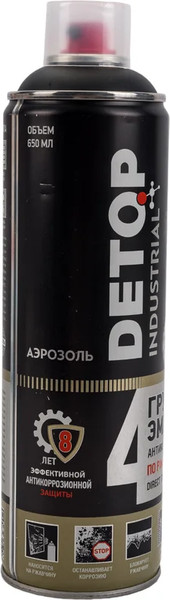 Изображение товара Грунт-эмаль Detop №4 по ржавчине 3в1 DTI-A07721 (650мл, 9004 черный)
