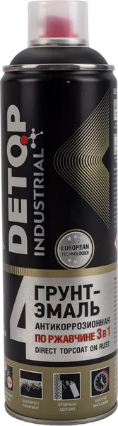 Изображение товара Грунт-эмаль Detop №4 по ржавчине 3в1 DTI-A07721 (650мл, 9004 черный)