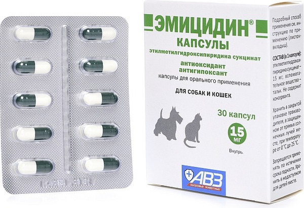 Изображение товара Таблетки для лечения сердечно-сосудистой системы у животных Агроветзащита Эмицидин 15мг (30 капсул)