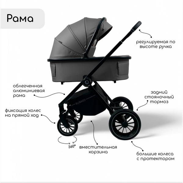 Изображение товара Детская универсальная коляска Bubago Bloom 3 в 1 / BG 152-3 (темно-серый)