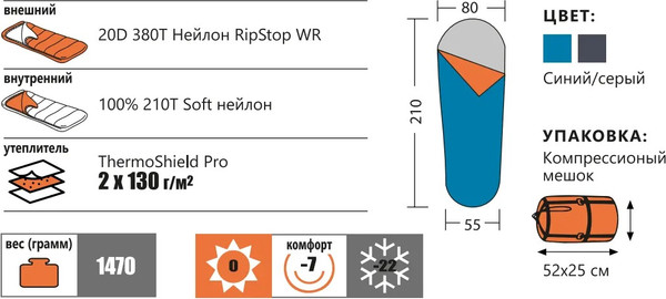 Изображение товара Спальный мешок BTrace Buddy L / S0593 (правый, серый/синий)
