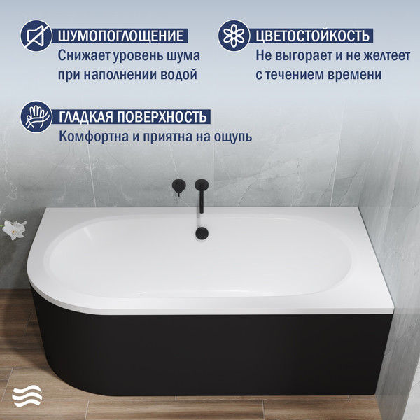 Изображение товара Ванна акриловая Lauter Bliss 180 P / 21201082P (с каркасом и лицевым экраном черного цвета)