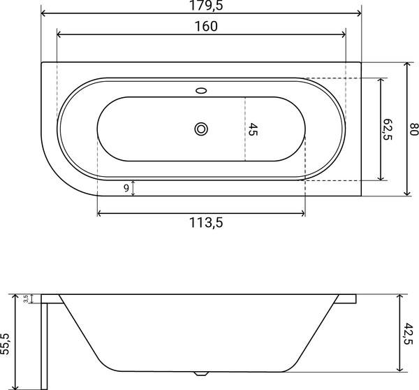Изображение товара Ванна акриловая Lauter Bliss 180 P / 21201082P (с каркасом, черным подголовником и черным лиц.экраном)