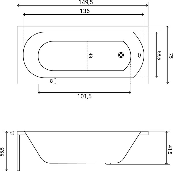 Изображение товара Ванна акриловая Lauter Haven 150 / 21202005 (с каркасом и черным подголовником)