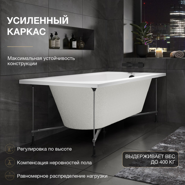 Изображение товара Ванна акриловая Lauter Haven 160 / 21202006 (с каркасом, лицевым и торцевым экранами черного цвета)