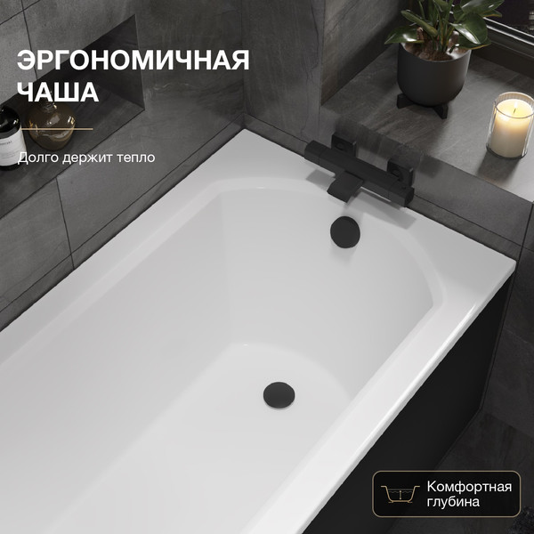 Изображение товара Ванна акриловая Lauter Haven 160 / 21202006 (с каркасом, лицевым и торцевым экранами черного цвета)