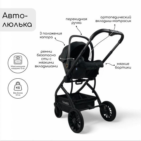 Изображение товара Детская универсальная коляска Bubago Lotta 3 в 1 / BG 150-1 (черный)