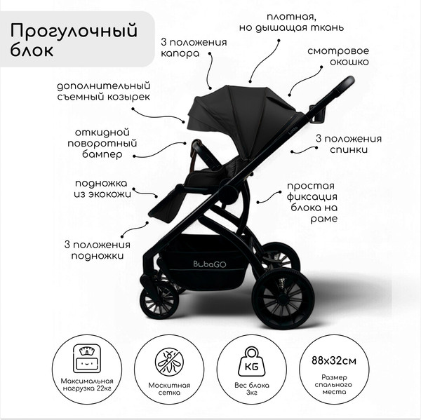 Изображение товара Детская универсальная коляска Bubago Lotta 3 в 1 / BG 150-1 (черный)