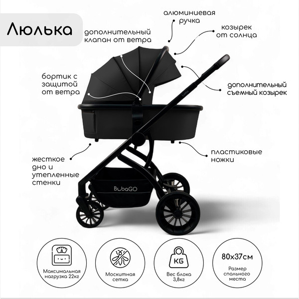 Изображение товара Детская универсальная коляска Bubago Lotta 3 в 1 / BG 150-1 (черный)