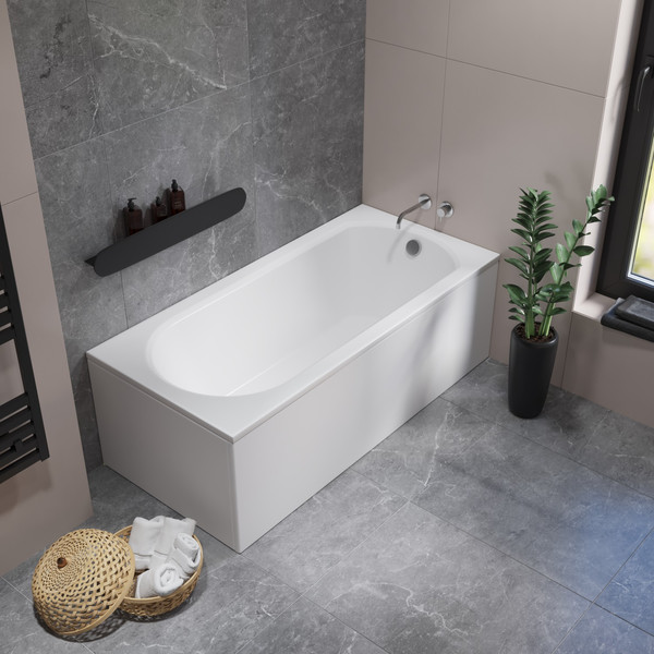 Изображение товара Ванна акриловая Lauter Haven 160 / 21202006 (с ножками, серым подголовн., белыми лиц. и торц. экранами)