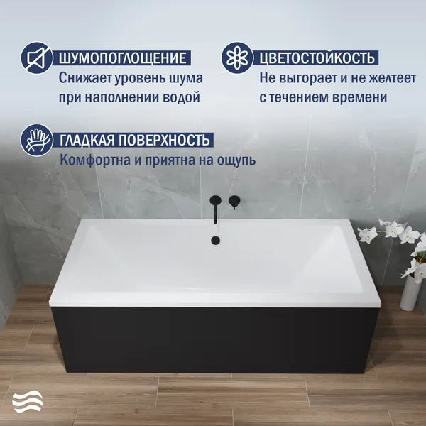 Изображение товара Ванна акриловая Lauter Oasis 175 / 21203075 (с ножками, черным подголов, черным лиц. и торц. экранами)