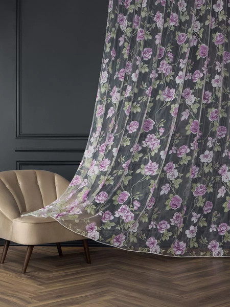 Изображение товара Гардина Arya Roza 300x250 / 8001885870605 (сиреневый/зеленый)