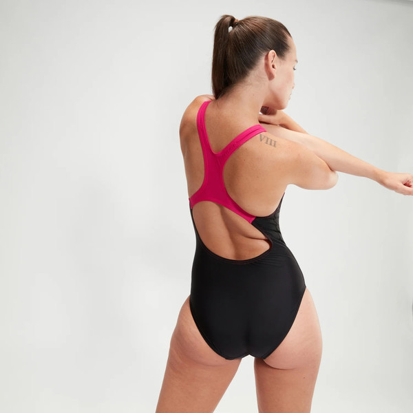 Изображение товара Купальник для плавания Speedo Medley Logo 8-1347417215 (р.38, черный/розовый)