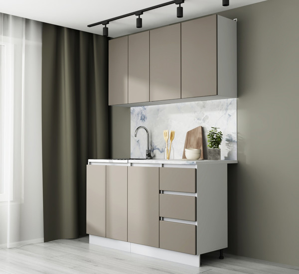 Изображение товара Кухонный гарнитур Артём-Мебель Мэри СН-114 без стекла МДФ 1.4м (веллюто капучино)