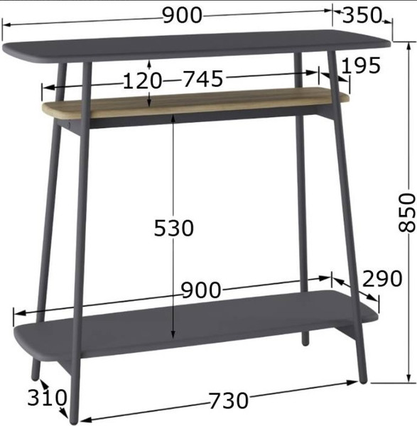 Изображение товара Консольный столик Калифорния мебель Юкон (графит/дуб сонома)