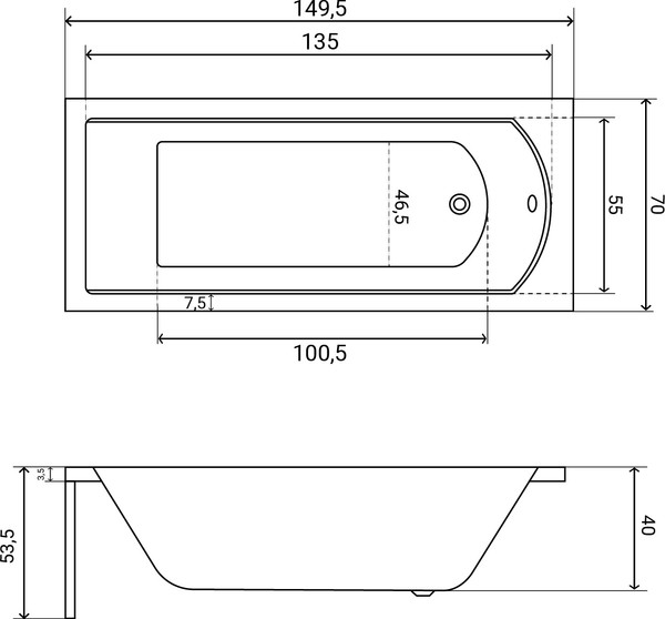 Изображение товара Ванна акриловая Lauter Amelia 150 / 21204050 (с каркасом, черным подголовником)