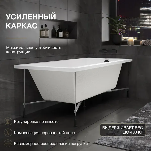 Изображение товара Ванна акриловая Lauter Amelia 150 / 21204050 (с каркасом, лицевым и торцевым экранами черного цвета)