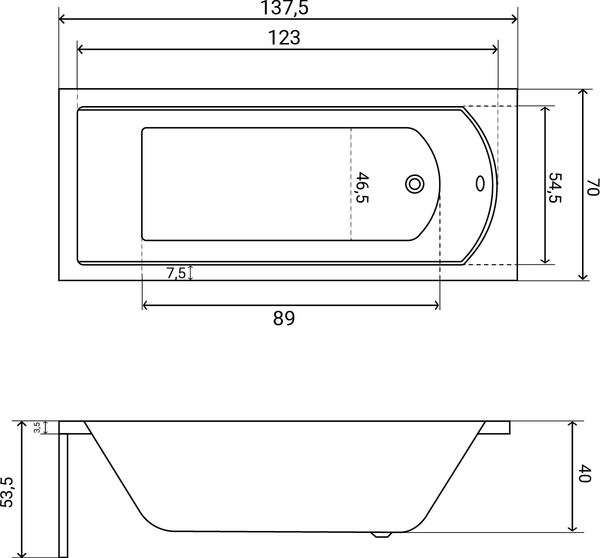 Изображение товара Ванна акриловая Lauter Amelia 140 / 21204040 (с каркасом и серым подголовником)
