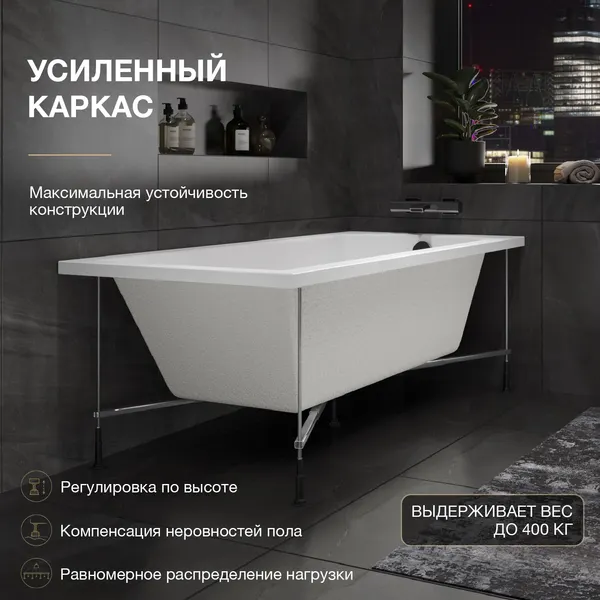 Изображение товара Ванна акриловая Lauter Amelia 140 / 21204040 (с каркасом, серым подголовником и белым лицевым экраном)