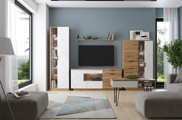 Изображение товара Шкаф с витриной Anrex Kaylas 1V2D1S-P (дуб наварра/эко джелато)