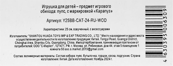 Изображение товара Пупс с аксессуарами Карапуз Y25BB-CAT-24-RU-WOD
