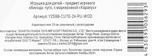 Изображение товара Пупс с аксессуарами Карапуз Y25BB-CUTE-24-RU-WOD