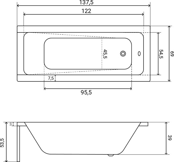 Изображение товара Ванна акриловая Lauter Estelle 140 / 21206040 (с каркасом, серым подголов.,белым лиц. и торц.экраном)