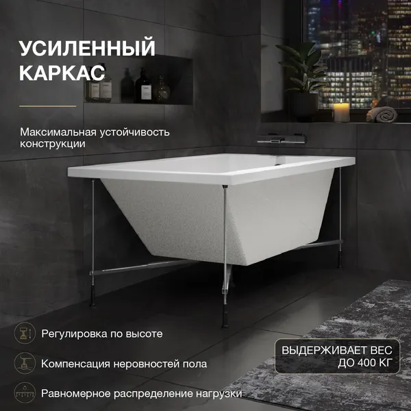 Изображение товара Ванна акриловая Lauter Estelle 130 / 21206030 (с каркасом, серым подголов, белым лиц. и торц. экраном)