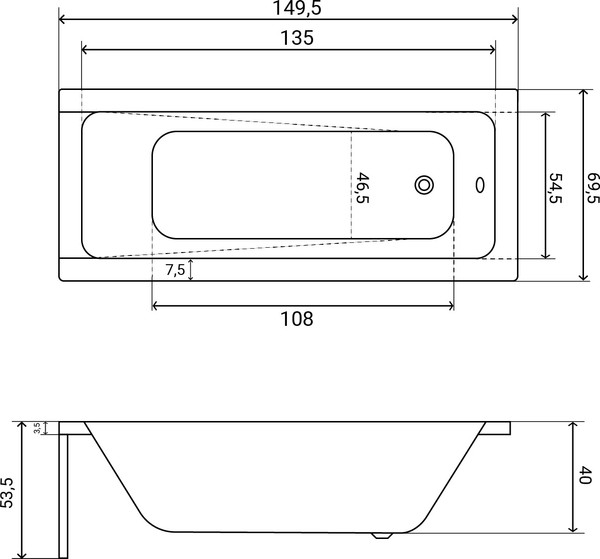 Изображение товара Ванна акриловая Lauter Estelle 150 / 21206050 (с каркасом, лицевым экраном белого цвета)