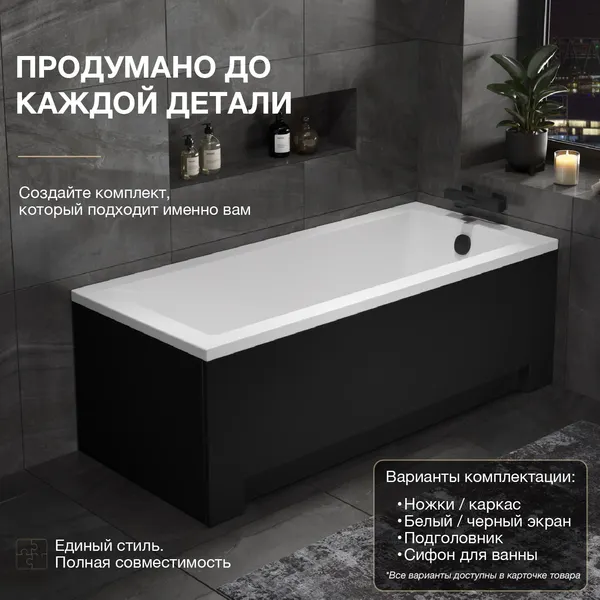 Изображение товара Ванна акриловая Lauter Estelle 150 / 21206050 (с каркасом, лицевым экраном черного цвета)
