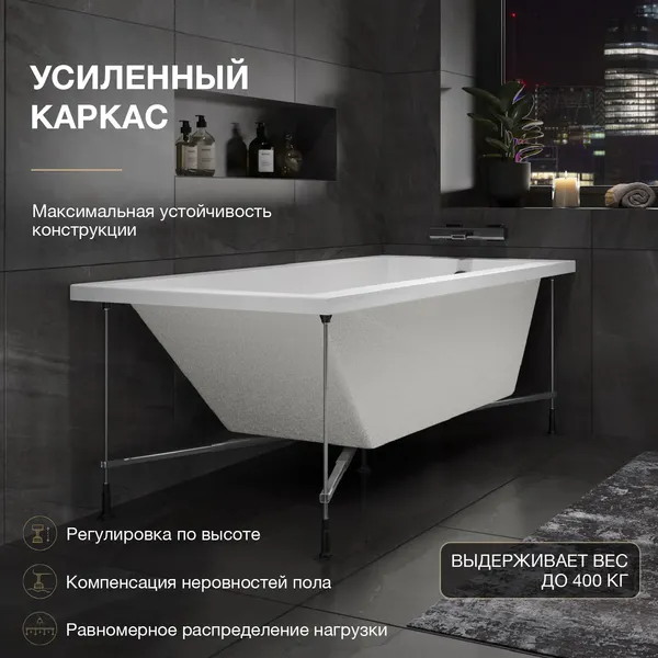 Изображение товара Ванна акриловая Lauter Estelle 160 / 21206060 (с каркасом, серым подголовником)