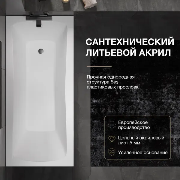 Изображение товара Ванна акриловая Lauter Bianca 160 / 21207160 (с каркасом и белым лицевым экраном)