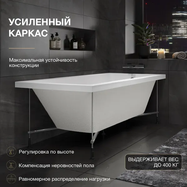 Изображение товара Ванна акриловая Lauter Bianca 170 / 21207170 (с каркасом, черным подголовником, черным лиц. экраном)