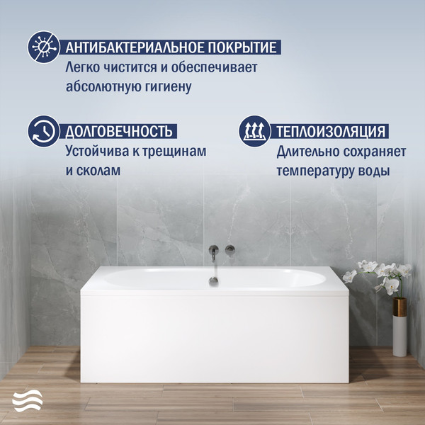 Изображение товара Ванна акриловая Lauter Ava 150 / 21208050 (с ножками, серым подголов, белым лиц. и торц. экраном)